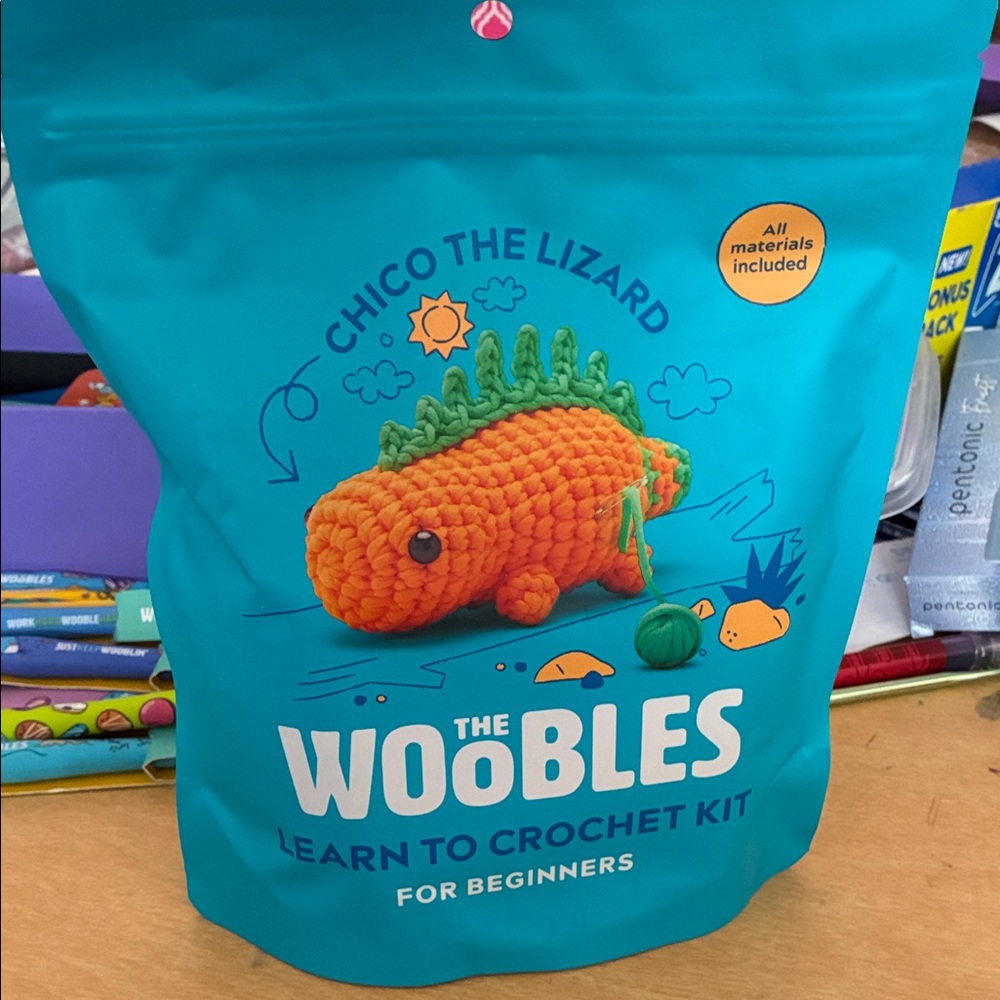 The Woobles "Chico the Lizard" Crochet Kit - green and orange